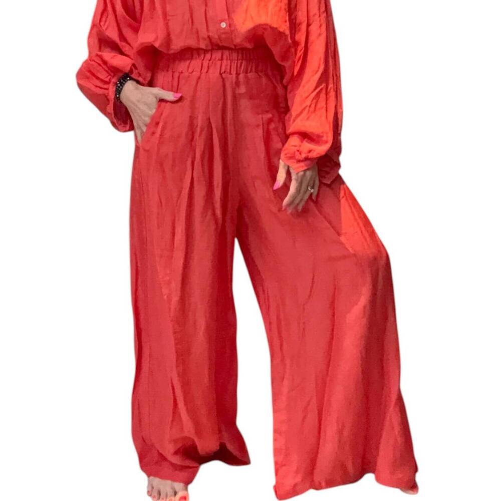NEW PEARL AND CAVIAR callisto linen pants in red